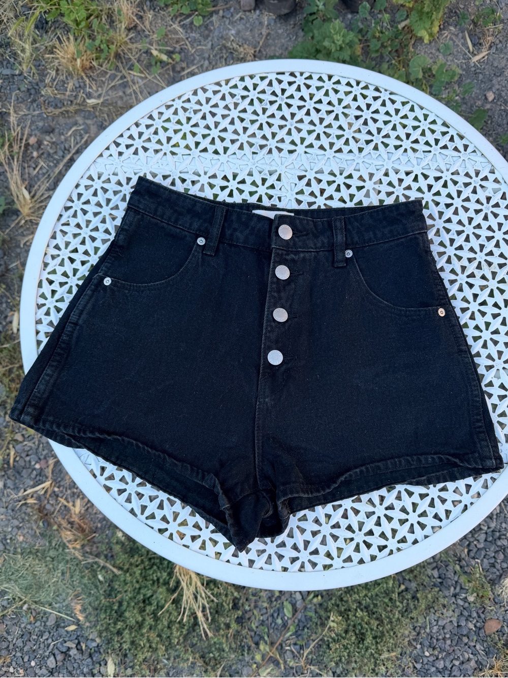 ROLLA'S High Waist Black Denim Button-Front Shorts